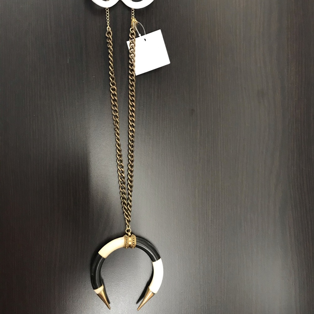 Horn Necklace - black, white and gold. NEW